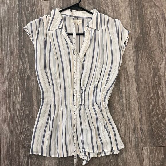 Max Studio White Striped Cotton Top – Size Small, Blue & Yellow - Picture 5 of 6